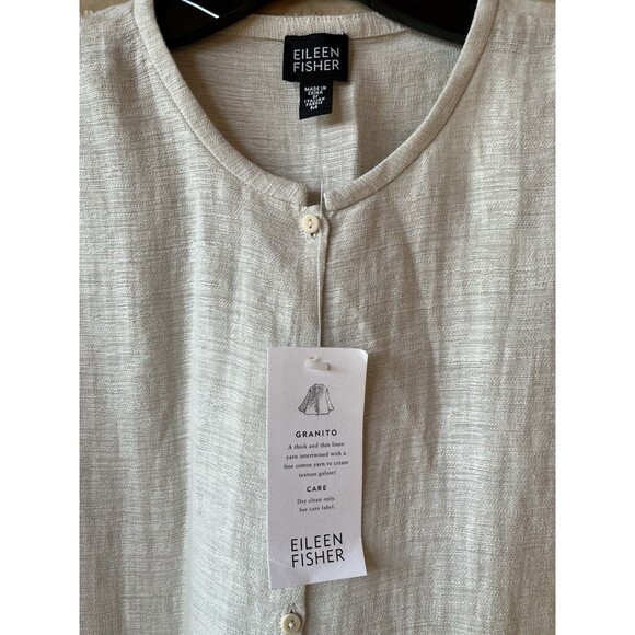 Eileen Fisher womens Tiny Collar Long Jacket size Medium Bone Linen Granito $148 - Picture 3 of 6